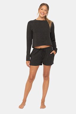 Boxy Raglan & Low Waist Charcoal 2tone set