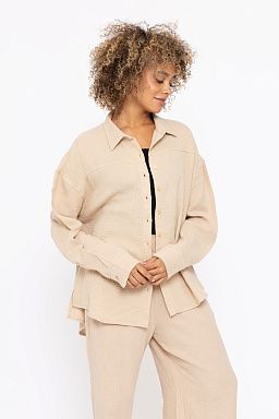 Cotton Gauze Button Down Shirt Taupe